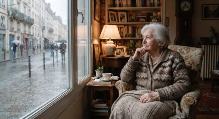 Femme âgée assise dans un fauteuil près d